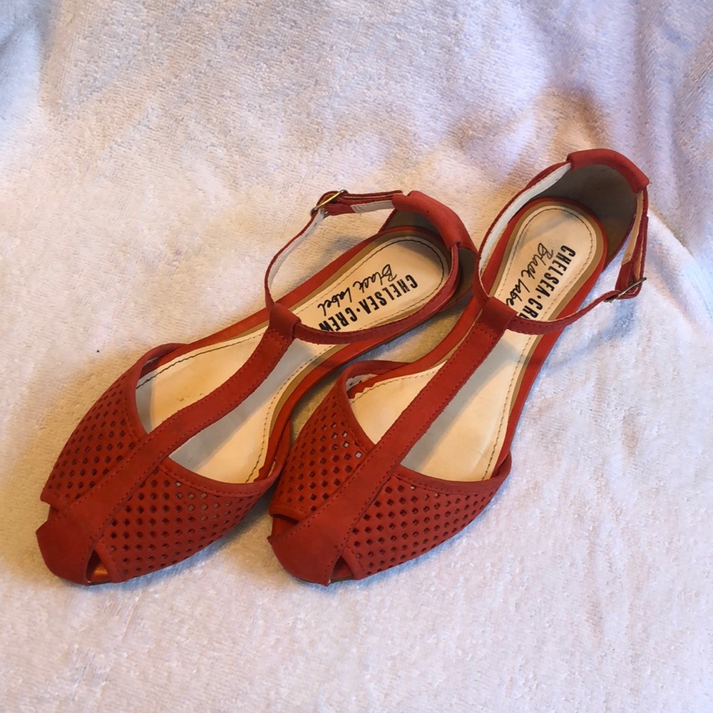 chelsea crew Red Open-Toe T-Strap Flats